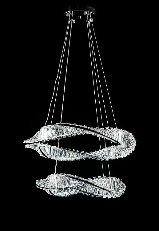 Двоярусна хромована світлодіодна люстра Splendid Ray LD8955/600+450/2B LED (CH) з фігурними кришталевими контурами 60/45 см - фото 2