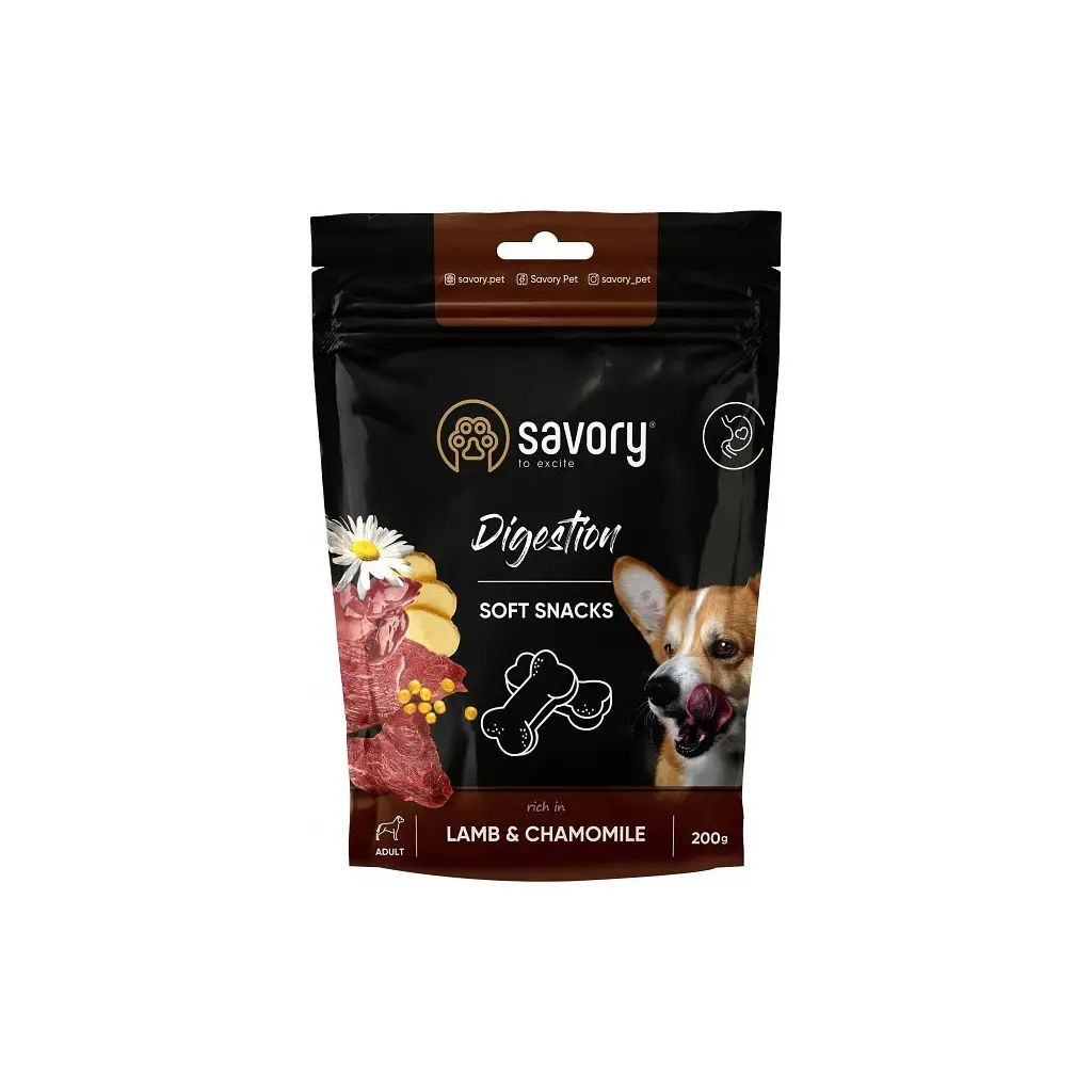 Ласощі для собак Savory для поліпшення травлення ягня і ромашка 200 г (4820232631348)