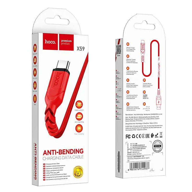 Кабель Hoco Type-C Victory charging data cable X59 1 м 3A - фото 2