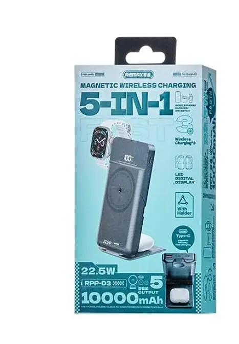 Повербанк Remax Wireless Charger 5in1 RPP-D3 10000 mAh 15W Black - фото 2