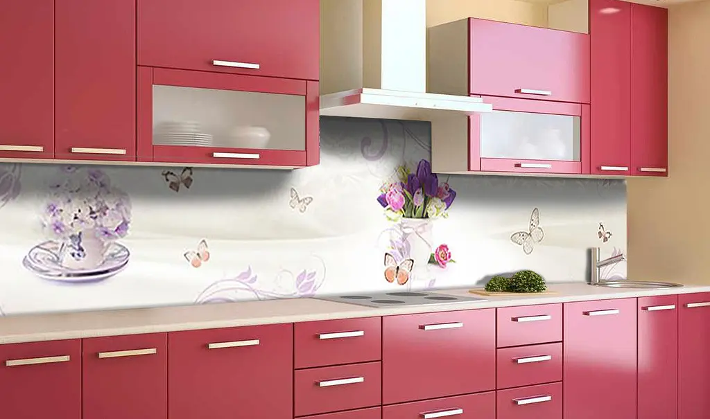 Вініловий кухонний фартух Букет Тюльпанів наклейка для кухні ПВХ Абстракція Бежевий Happy Pocket Z181820 - фото 2