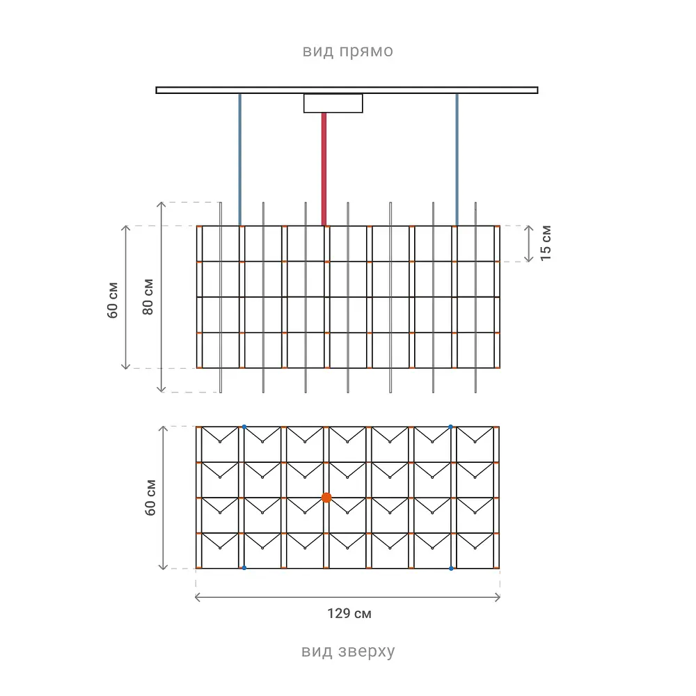 Кубическая люстра в форме параллелепипеда 129х60х60 см Line F | Ст. MJ201-1290*600*600 Titanium - фото 6