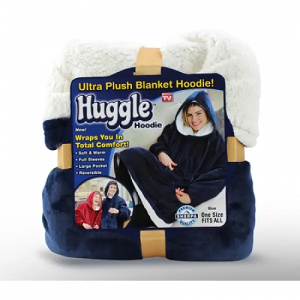 Толстовка плед з капюшоном та рукавами унісекс двостороння халат Huggle Hoodie синій - фото 4