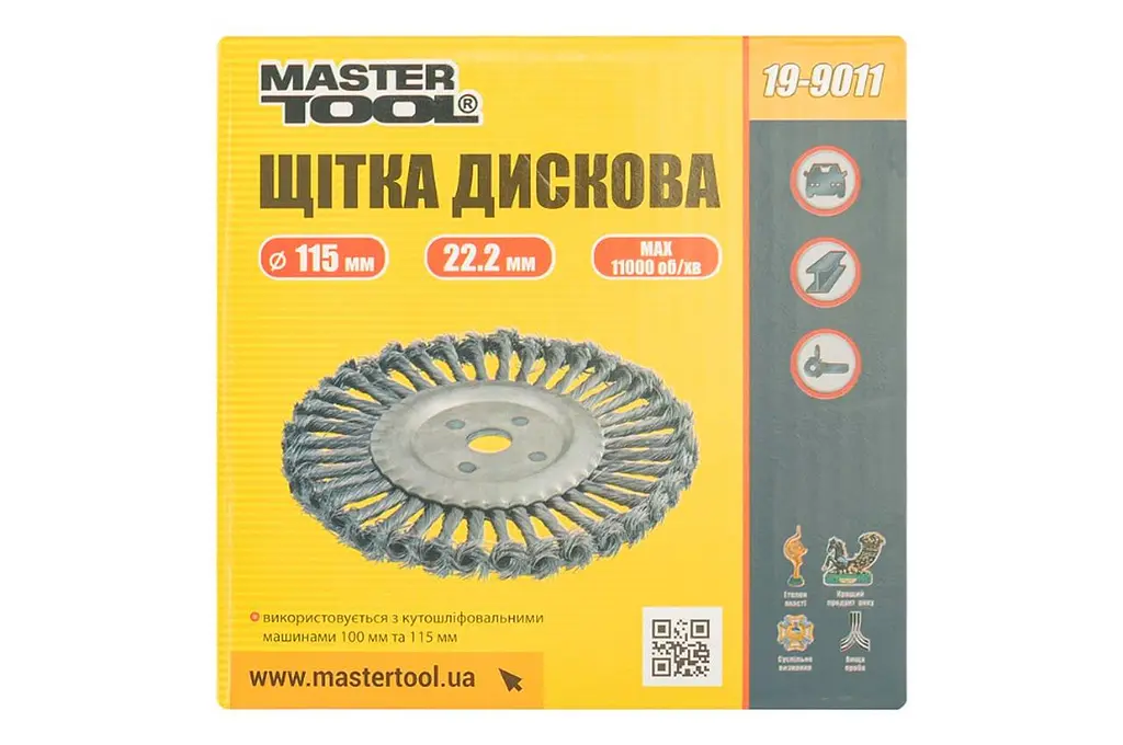 Корщинка MasterTool для болгарки УШМ проволочная щетка дисковая 115 мм 19-9011 - фото 3