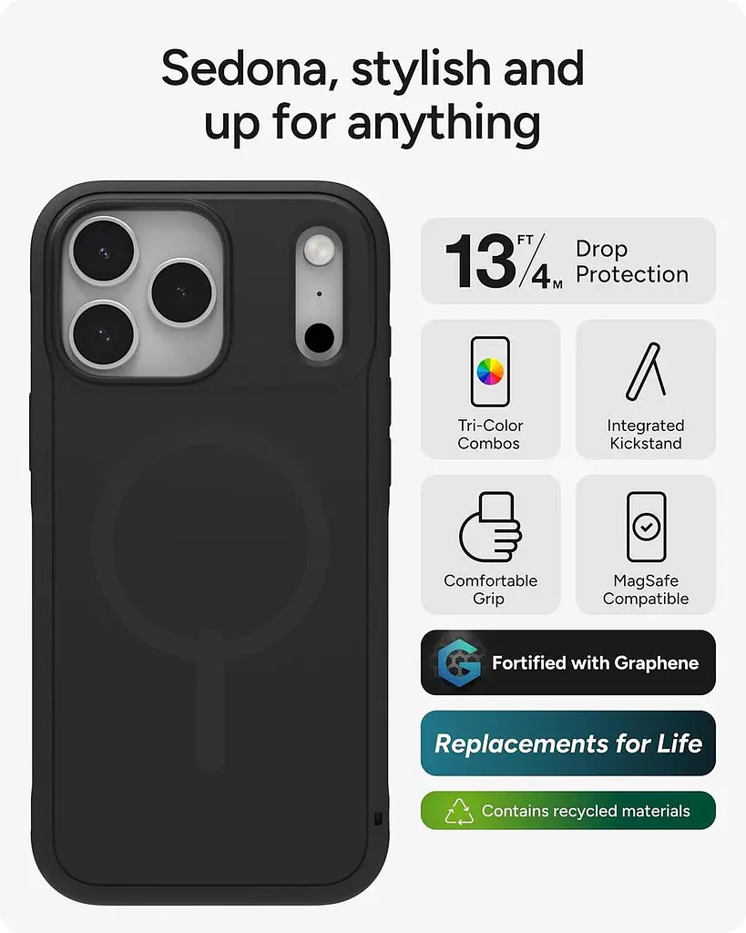 Оригінальний протиударний чохол для iPhone 17 Pro ZAGG Gear4 Sedona MagSafe KS Black з підставкою - фото 3