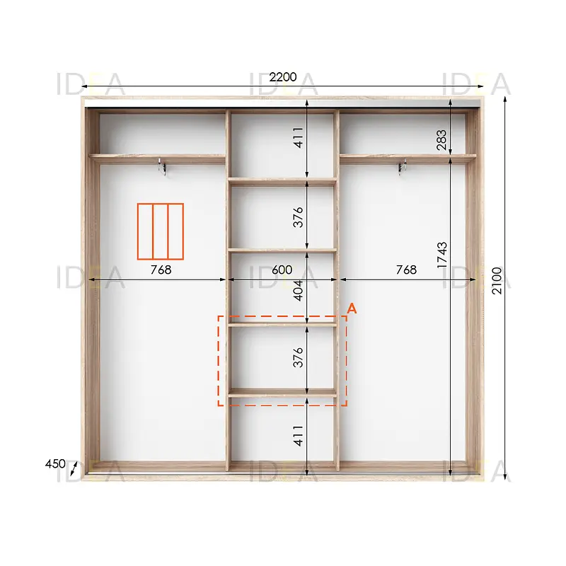Шафа-купе Idea серія 6 220 x 45 x 210 см Дуб сонома Дзеркало - фото 2