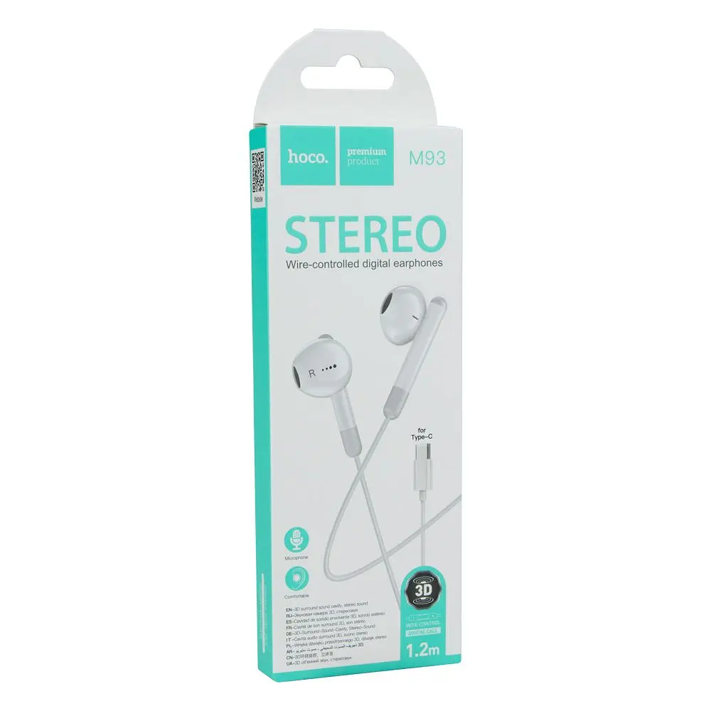 Дротові навушники Type-C Hoco M93 Stereo вакуумні з мікрофоном 1.2m White - фото 3