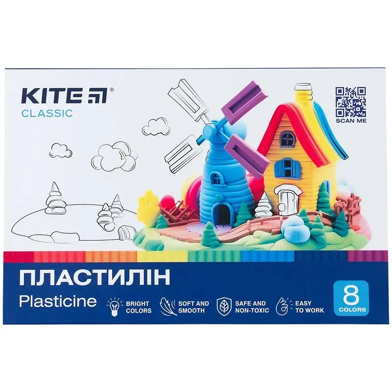 Пластилін Kite Classic, 8 кольорів, 160 г., (K-082)
