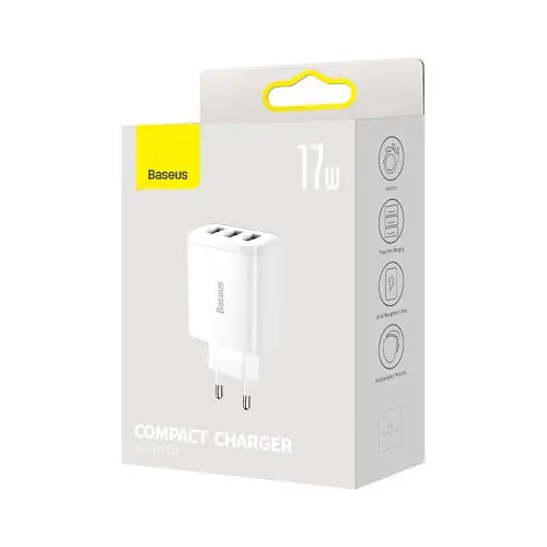 Сітчасте зарядне пристрій Baseus Compact Charger 3-USB 17W EU білий CCXJ020102 - фото 2