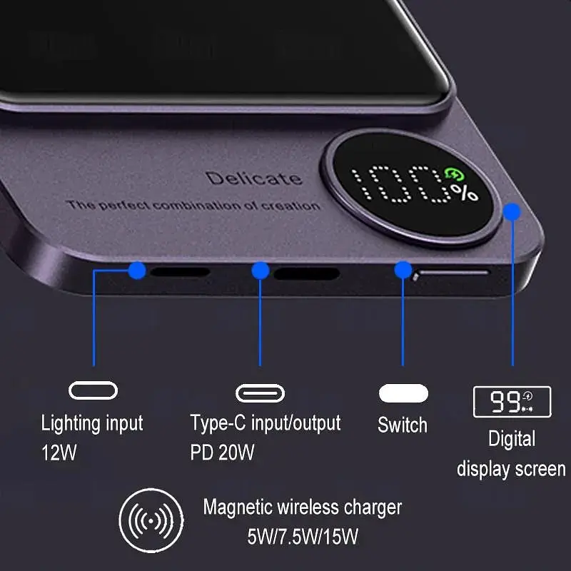 Повербанк Q9 MagSafe Power Bank Q9 беспроводной с беспроводной зарядкой для iPhone 5000 mAh 20W - фото 7