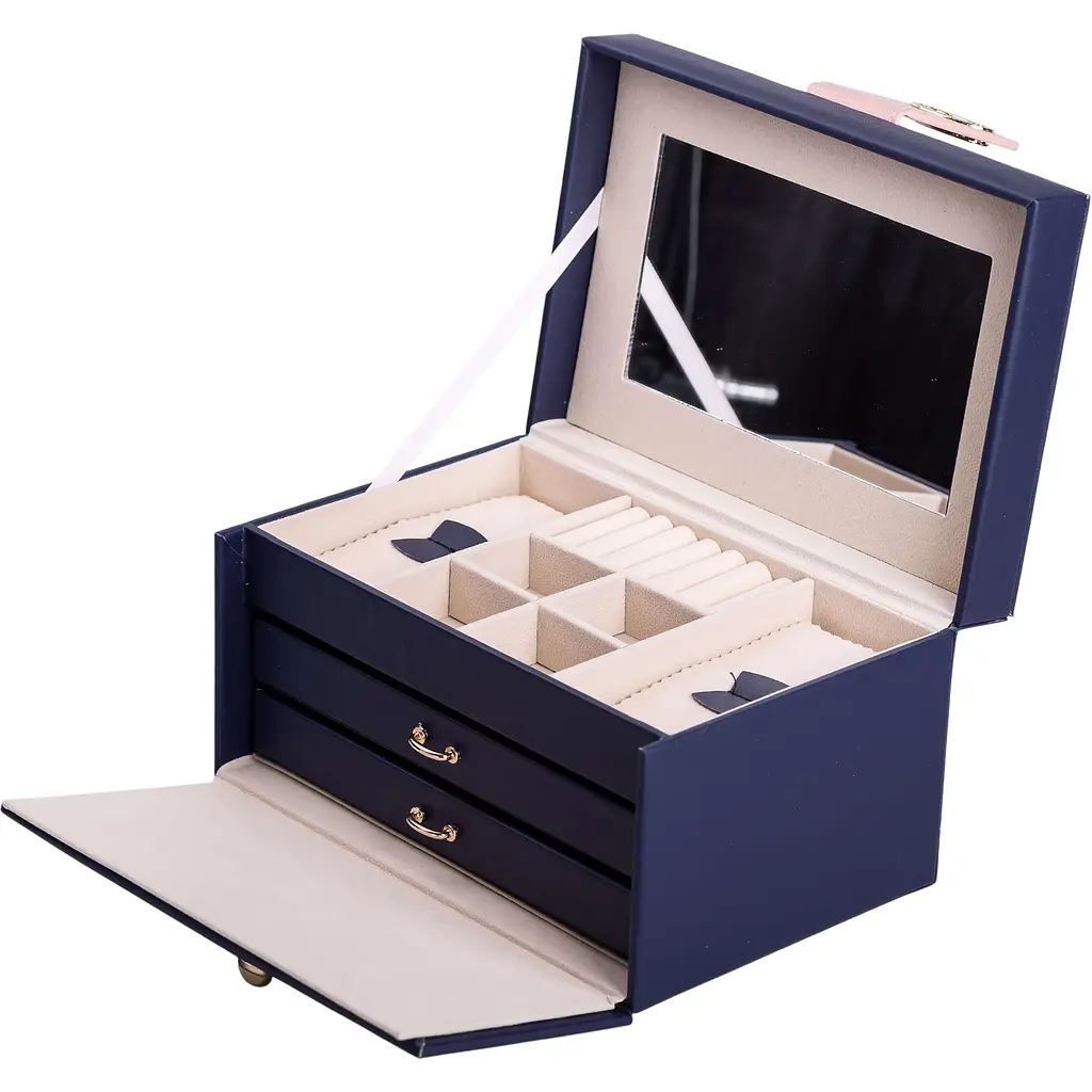 Кейс-скринька Yiwu для прикрас на кнопці 22.5x15.5x13 см синій HP-5-17BL - фото 3