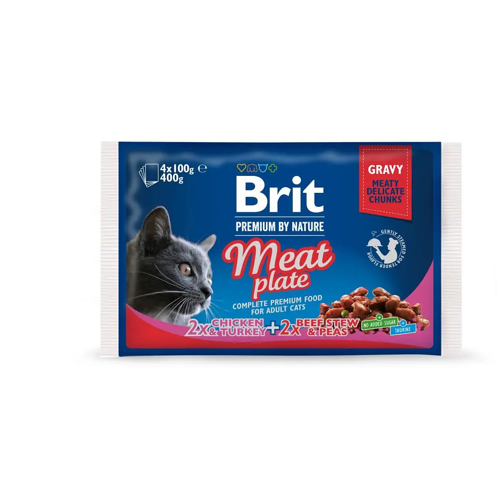 Набір вологих кормів Brit Premium Cat Pouch Бріт Преміум «М'ясна тарілка» для котів, 4 шт х 100 г