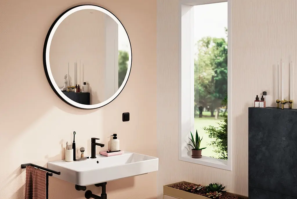 Дзеркало Hansgrohe Xarita Lite S 900x900 з круговим LED світильником matt black 54967670 - фото 4