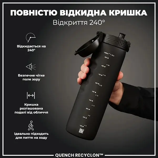 Бутылка для воды ION8 1000 мл (ЭКО бутылка) BPA Free Black (I8RF1000BLK) - фото 3