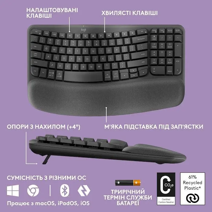 Бездротова клавіатура Logitech Wave Keys Black - фото 10