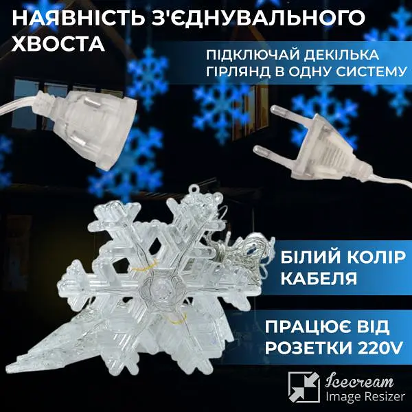 Гірлянда-штора Зірки та Сніжинки 3*1 м 12 фігур, синій - фото 4