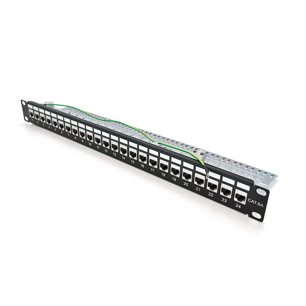 Патч-панель PiPo 24 порти FTP кат 7Е 19" 1U екранована чорна Q25 (73-00883) - фото 3