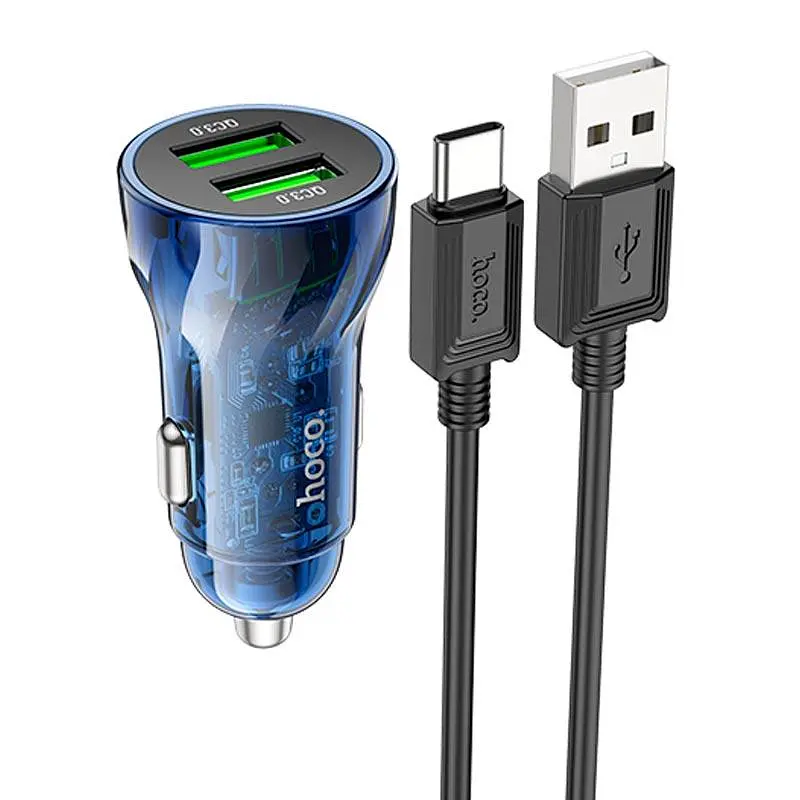 Адаптер автомобильный HOCO Type-C cable Transparent Discovery Edition dual port Z47 2USB, QC, 3A - фото 3