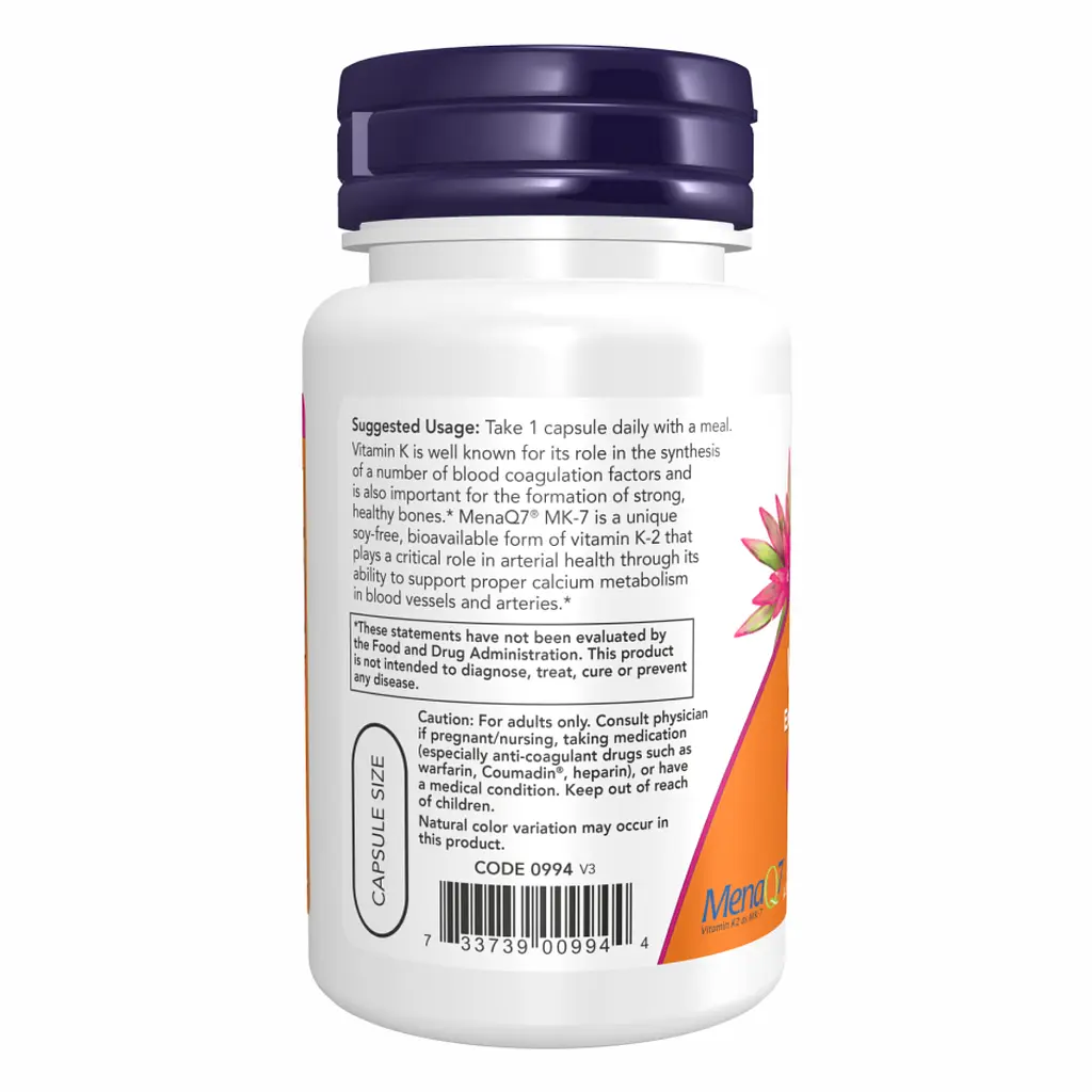 Витамины Now Foods Vitamin K2 MK-7 300 мкг 60 капсул - фото 3