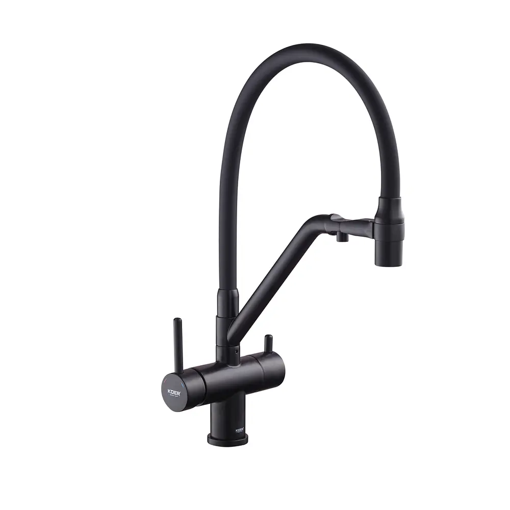 Смеситель для кухни на две воды с гибким изливом Koer KB-72006-05 KR3380 Черный матовый - фото 8
