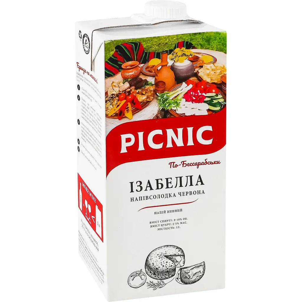 Напиток винный Picnic Изабелла Picnic по Бессарабски красное полусладкое 1 л - фото 2