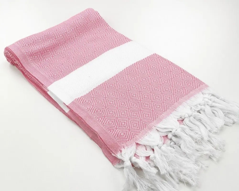 Рушник пештемаль Turkey Towel 100х180 см легкий великий для пляжу басейну бані сауни підстилка на дачу пікнік природу відпустку море ромб рожевий - фото 4
