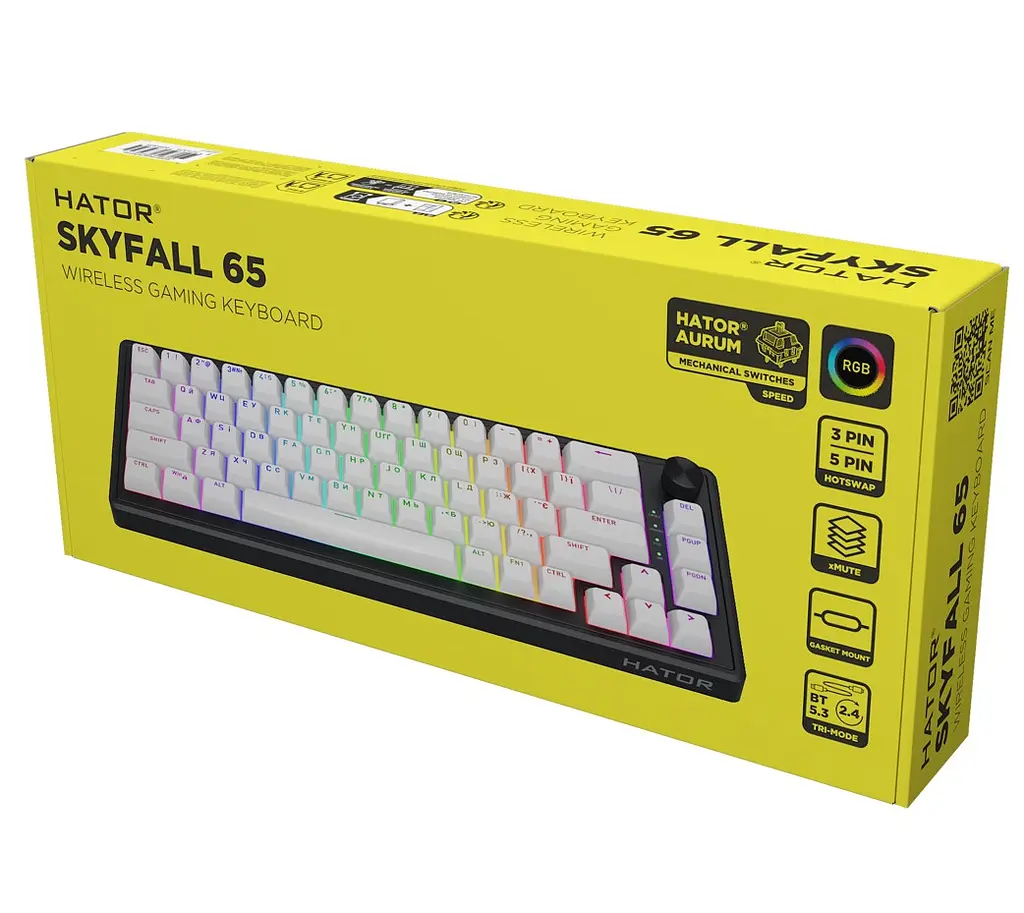 Клавиатура игровая механическая HATOR HTK-3160-UA Skyfall 65 Wireless Aurum Sterling Switch USB, 2,4 ГГц, BT 5.3 Black-White - фото 7