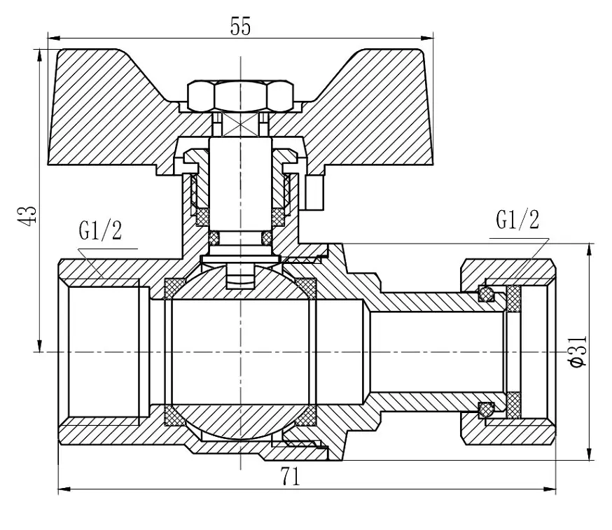 Кран кульовий Thermo Alliance Forte 1/2" ВВ прямий, PN40, з накидною гайкою, метелик SF260W15 - фото 4