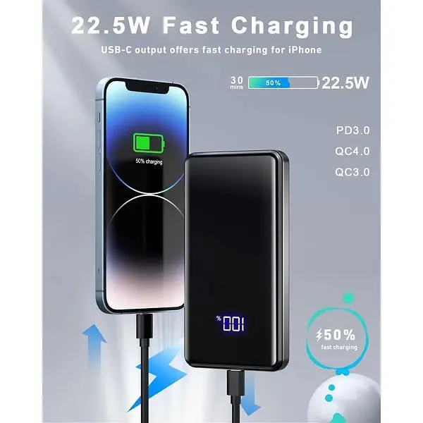 Портативний зарядний пристрій Lazci 26800 mAh 22,5 Вт з входом та виходом USB-C PD 3.0 QC 4.0 для мобільного телефону - фото 2