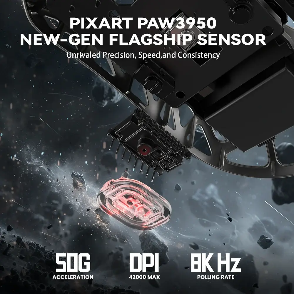 Мишка Attack Shark R2, Wireless/Bluetooth, 42000dpi. (PAW3950), 6кн., Silver gray - фото 8