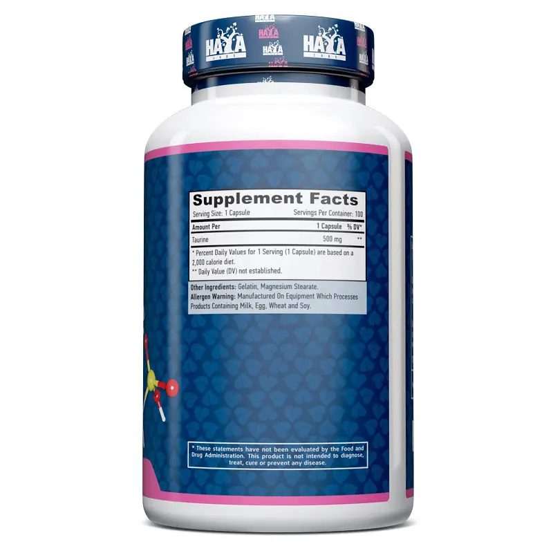 Амінокислота Haya Labs Taurine 500 mg, 100 капсул - фото 2