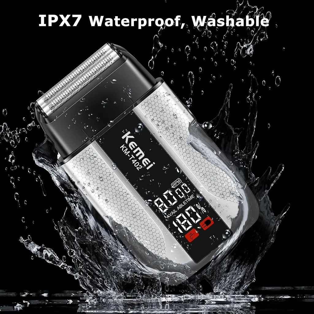 Професійна бритва KEMEI T402 / Шейвер водонепроникна IPX7, з LED-дисплеєм / Подвійна електробритва з 3 регульованими швидкостями та УФ-захистом - фото 5