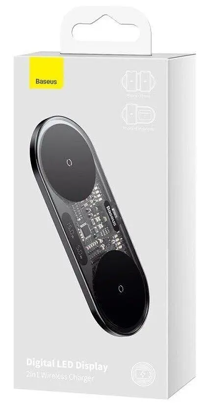 Бездротовий зарядний пристрій Baseus Digital LED Display 2in1 Wireless Charger 20W (WXSX010101) Black [78283] - фото 8