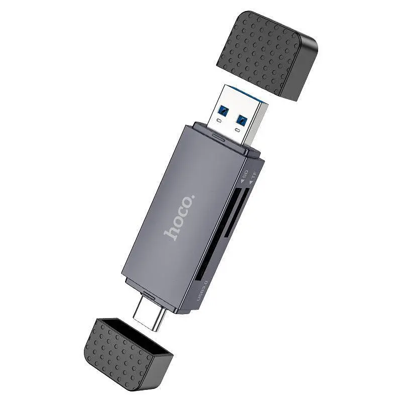 Універсальний кардридер HOCO HB45 Spirit 2-in-1 (USB 3.0 + Type-C) | SD/MicroSD, 5Gbps - Metal Gray - фото 2
