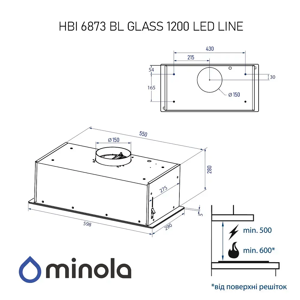 Витяжка повновбудована Minola HBI 6873 BL GLASS 1200 LED Line - фото 19