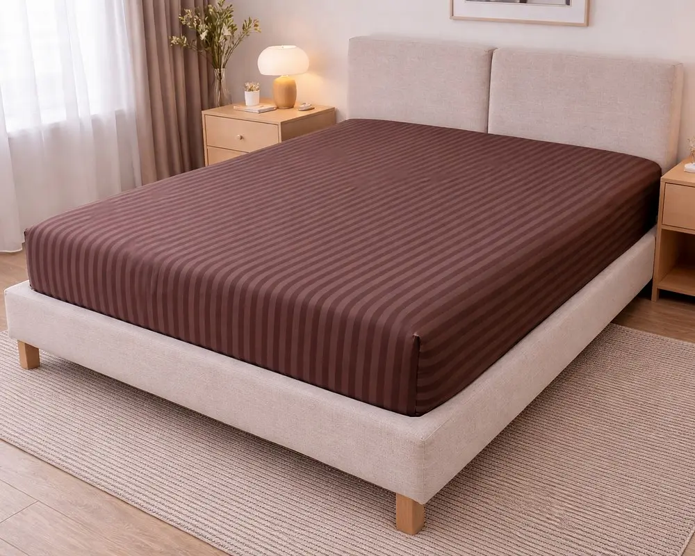 Простирадло на резинці LARA бязь-страйп dp11252 Brown 160х200х25