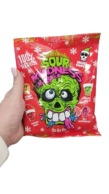Новорічні кислі льодяники Sour Madness Winter Edition у вигляді черепа 150г - фото 3