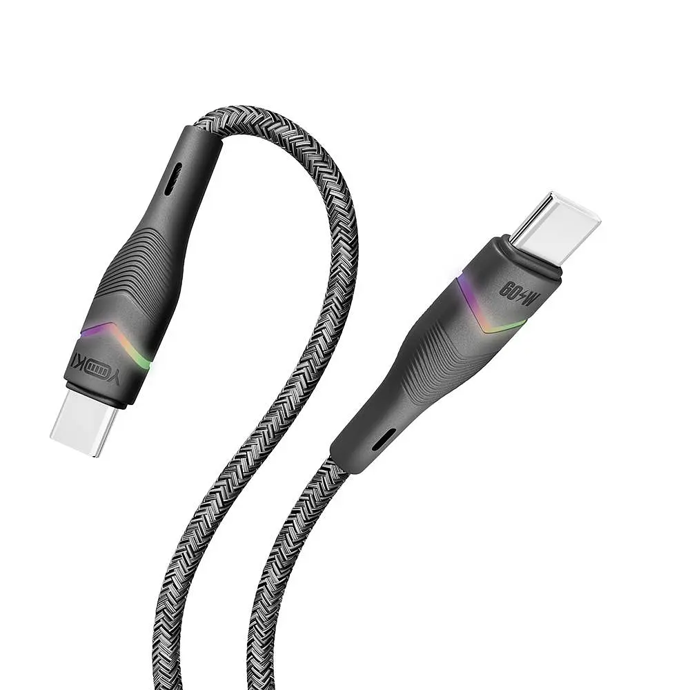 Кабель для заряджання та обміну даними USB Yoki YK-RG24 RGB Series Type-C to Type-C 60W 3A/20V 1.2 м Чорний - фото 6