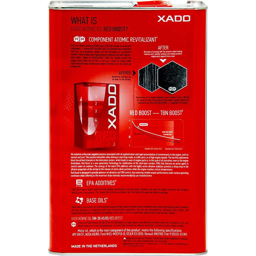 Моторна олива XADO 5W-30 A5/B5 Red Boost синтетична 4 л - фото 3