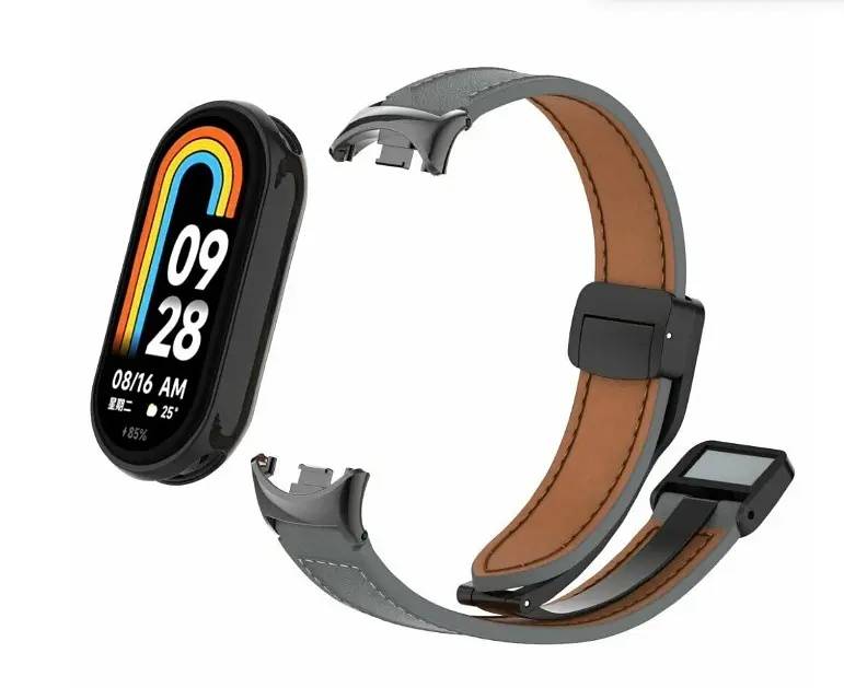 Шкіряний ремінець для XiaomiBand 8 Туманно-сірий - фото 3