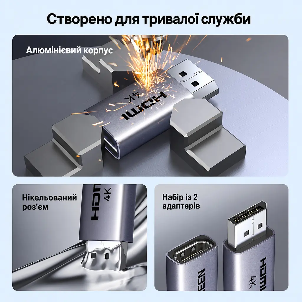 Відеоадаптери UGREEN DP130 DisplayPort - HDMI 4K 30 Гц 2 шт. синьо-сірі (55935) - фото 2