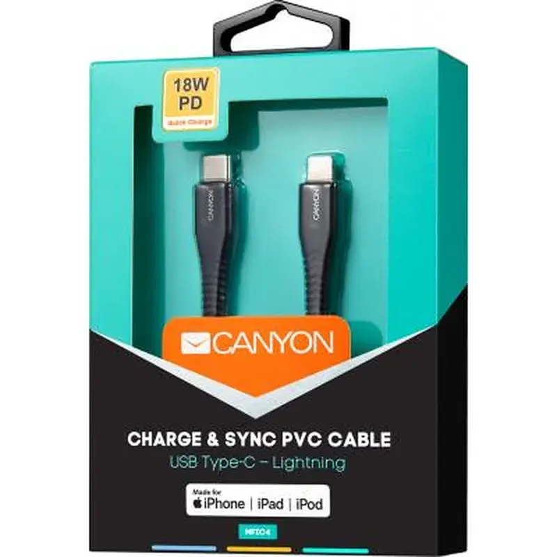 Дата кабель USB-C to Lightning 1.2m MFI Black Canyon (CNS-MFIC4B) - фото 3