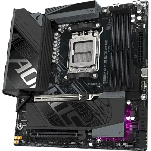 Материнская плата AM5 Gigabyte B850M AORUS ELITE WIFI6E, B850, 4xDDR5, встроенная видеокарта (CPU), 4xSATA3, 2xM.2, 1xPCI-E 5.0 x16, 1xPCI-E 3.0 x16, Realtek 7.1, Realtek 2.5GbE, WiFi 6E, Bluetooth 5.3, 10xUSB 3.2 / 8xUSB 2.0, HDMI/DP, MicroATX - фото 3