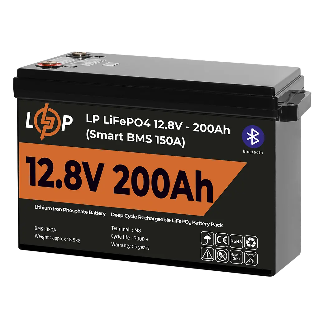 Акумулятор LP LiFePO4 12V (12,8V) - 200 Ah (2560Wh) (Smart BMS 150А) з BT пластик - фото 3