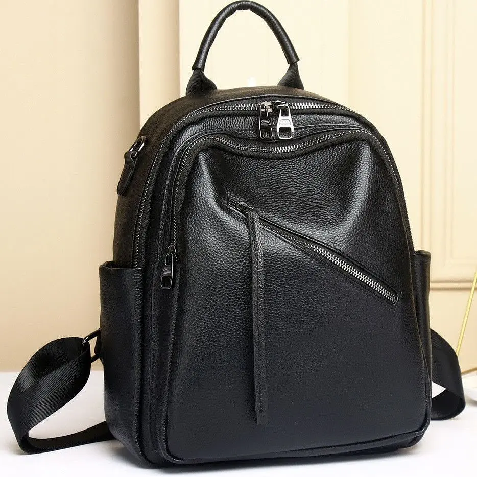 Стильний жіночий шкіряний рюкзак чорний міський 51124 Tiding Bag - фото 5