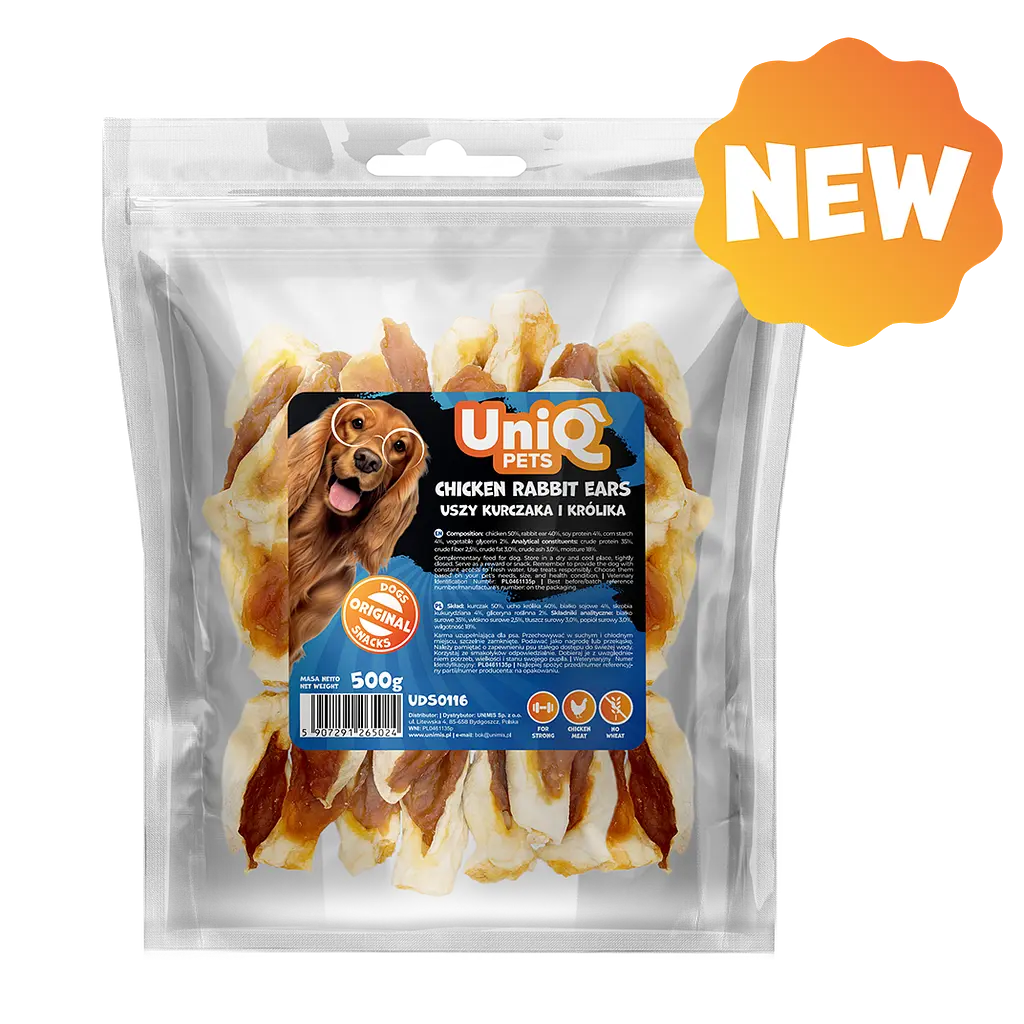 Ласощі для собак UniQ PETS Кролячі вуха з куркою 500 г - фото 2