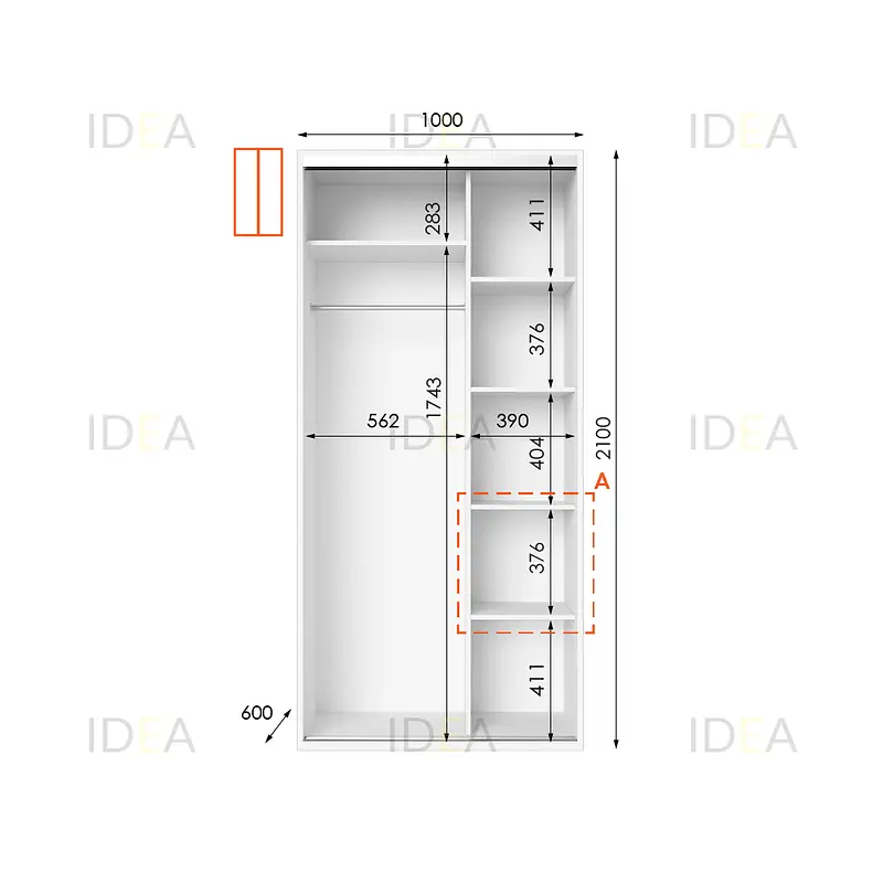 Шафа-купе Idea серія 5 100 x 60 x 210 см Білий Дзеркало - фото 2
