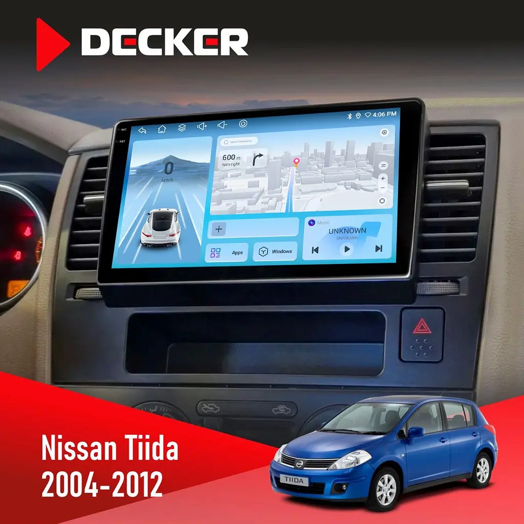 Штатна магнітола Nissan Tiida 2004-2012 Decker D9-010 6x128, DSP, 4G, 2K Decker (НФ-00004437)