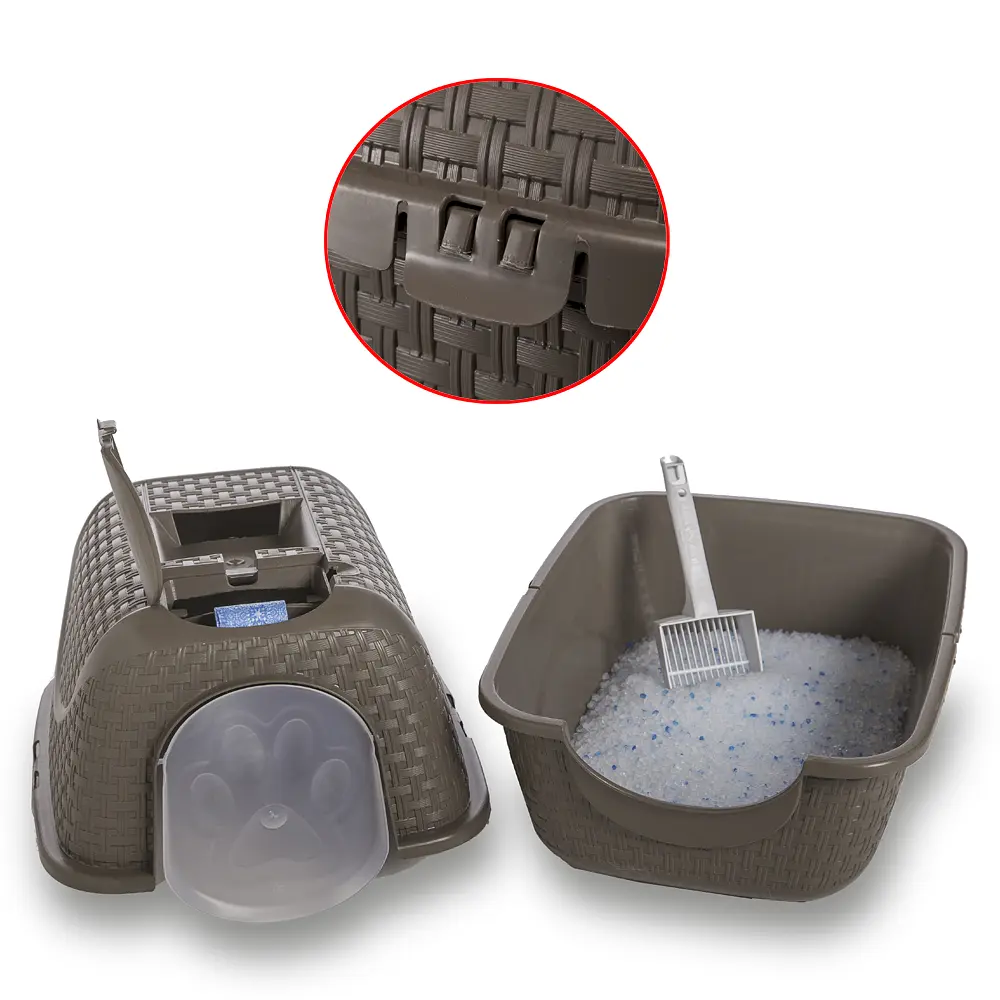 Закрытый туалет для кошек PRIVE' 41,8x50,5x39,6h, серо-бежевый - фото 6