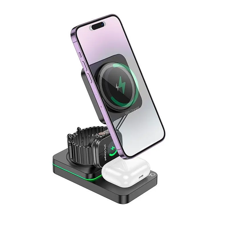 Зарядка Qi Hoco Consuelo folding 3-in-1 wireless fast charger CQ10 15W - фото 2
